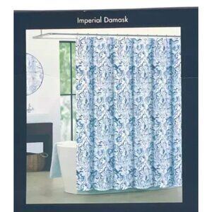 TAHARI Home 72" x 72"  Cotton Blend Imperial Damask Blue Gray Shower Curtain